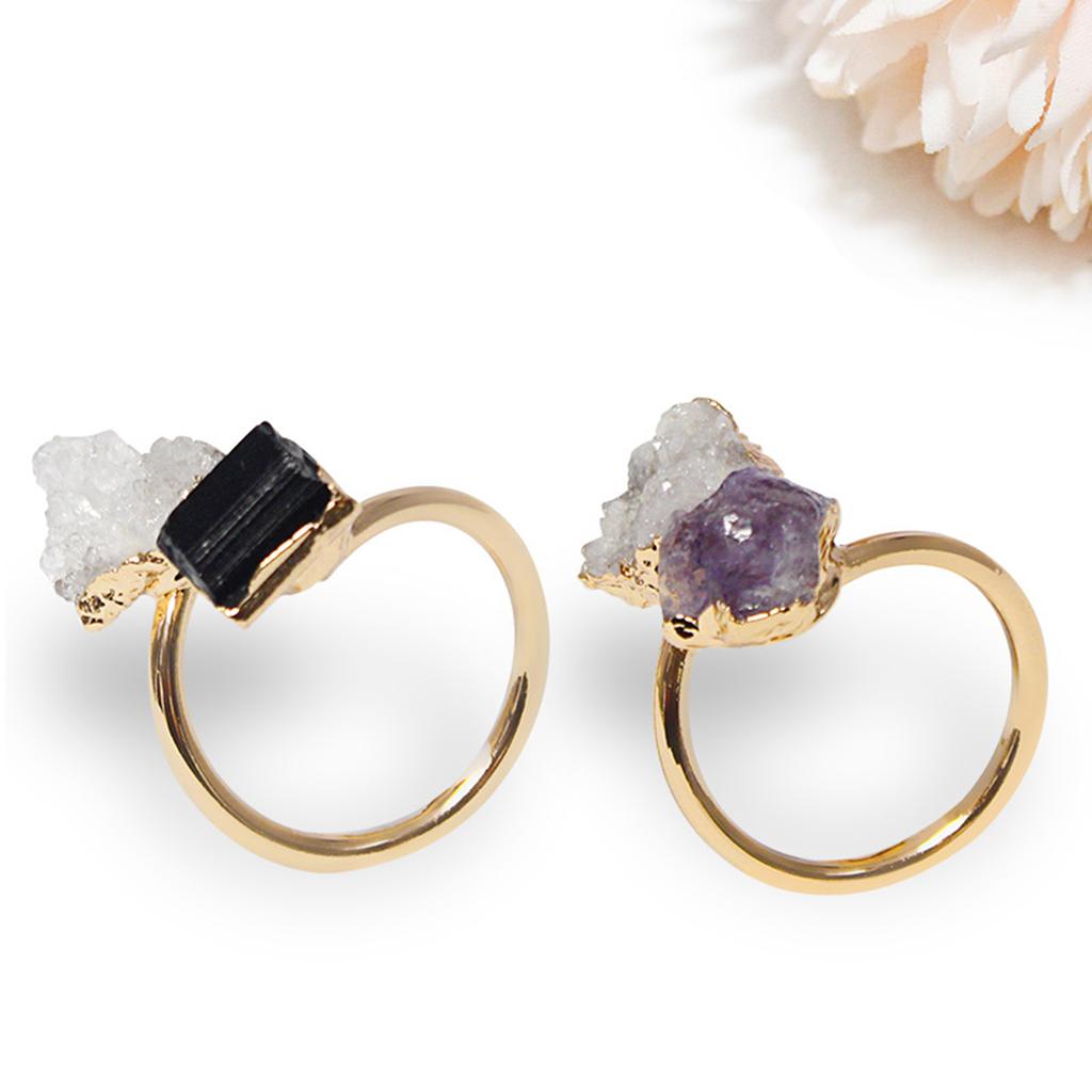 Handmade Crystal Cluster Rings Finger Jewelry Adjustable Size Rings Unique Druzy Stone Open Rings Fashionable Ornament