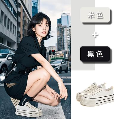 Овчина wula коврик маленькие белые туфли женские 2025 весна новые на толстой подошве увеличивающие рост парусиновые туфли повседневные универсальные туфли-маффины