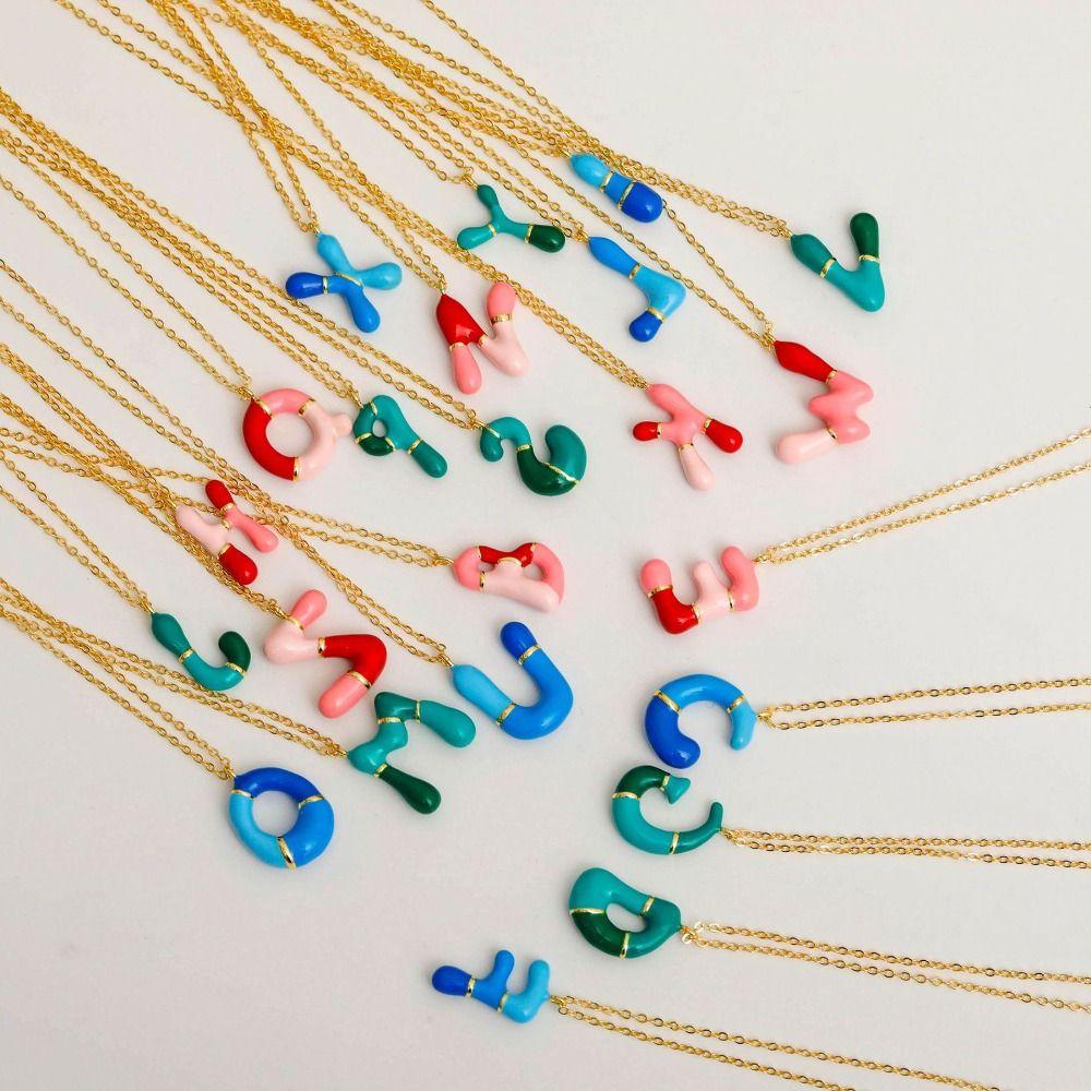 Bubble Alphabet Pendant Necklace Dripping Oil Minority Clavicle Chain  Men