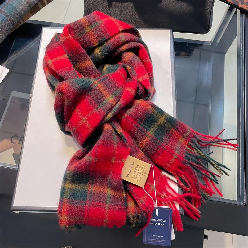 100% Wool Australian Pure Wool Plaid Scarf Winter Versatile Warm Couple Scarf