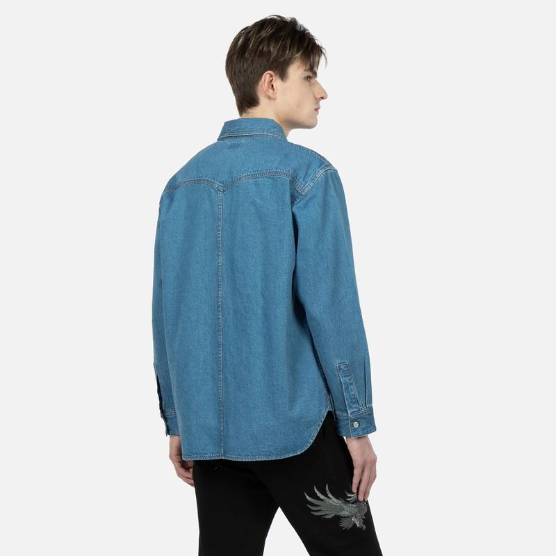 EVISU Shirts Men's Denim Blue Lapel Moderate Denim 2ESHTM3SL133RXCT