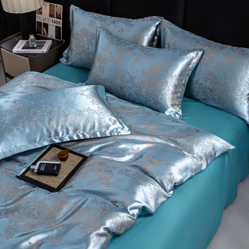 2025 new European light luxury jacquard four-piece set, satin silk quilt cover, bed sheet single double four-piece set