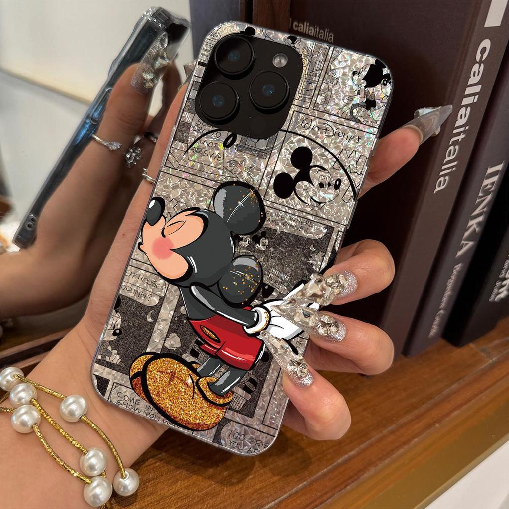 Чехол для iphone XR Air 17 Pro 14 XS Max 11 18 Pro Max 16 Plus 12 15 13 Блестки Микки Искры Трещины Фольга Акрил ТПУ Чехол для Телефона