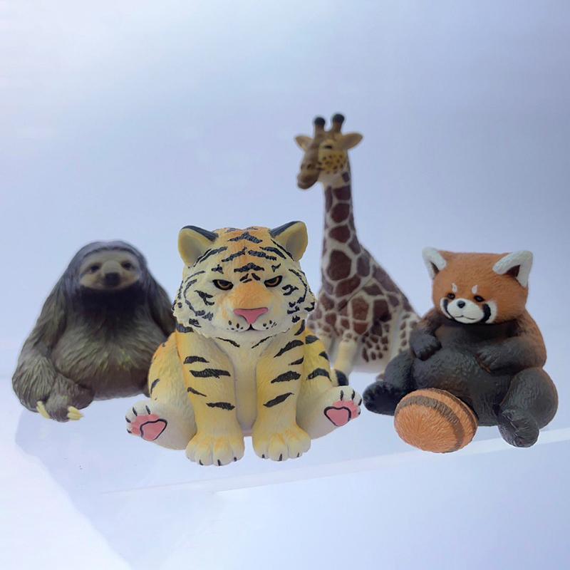 Genuine Gacha Figure Small Scale Model Round Rolling Animal 03 Giraffe Tiger Sloth Red Panda Action Figure Model Toys