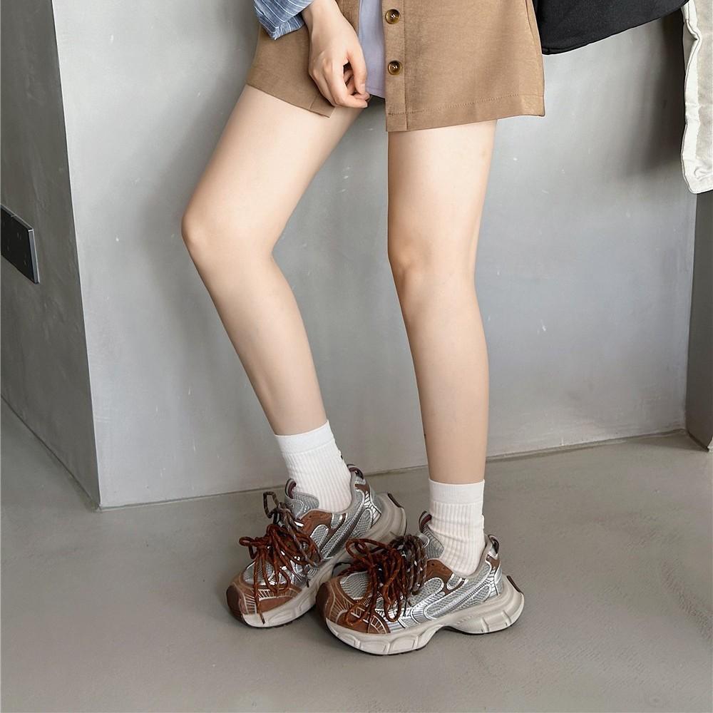 European Station Platform Paris Double Lace-up Contrasting Color Dad Shoes Women's 2025 Autumn New Casual Sports Shock-absorbing Single Shoes