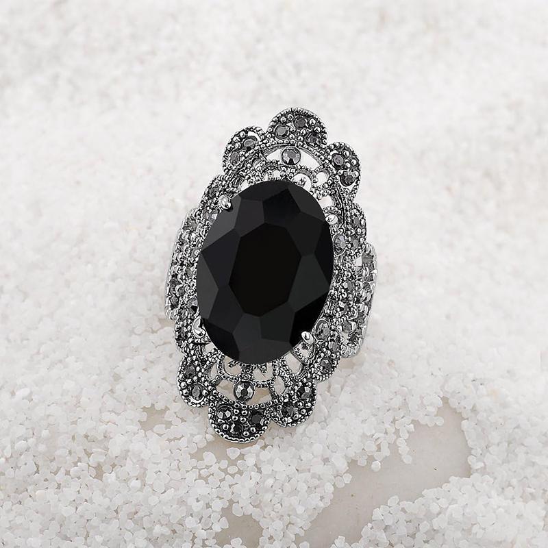 Большие овальные черные акриловые кольца с полым дизайном, панк-аксессуары для женщин, гиперболизированные кольца, хип-хоп, для повседневной носки, для вечеринок