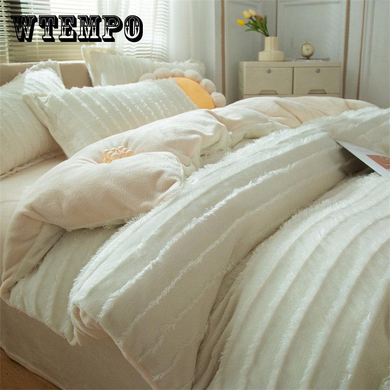 Зимний молочный бархатный комплект из 4 предметов, утолщенное теплое коралловое бархатное покрывало, пододеяльник, однотонное фланелевое постельное белье