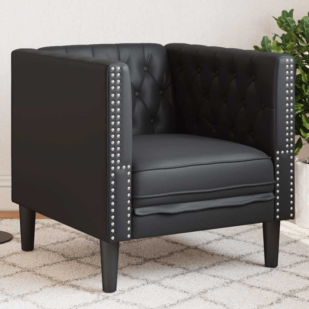 Vidaxl Fotel Chesterfield, Czarny, Tapicerowany Sztuczną Skórą