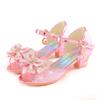 Summer Girls Sandals With Heel Fashion Rhinestone Shiny Glitter Shoes Children Princess Bowtie Pearl Dancing Shoe