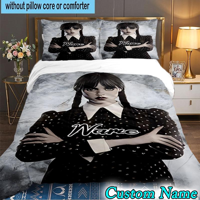 3PCS Custom Name Wednesday Bedding Set, Bedding Set Including 1pc Duvet Cover And 2pcs Pillowcases for Bedroom,Dormitory Gift