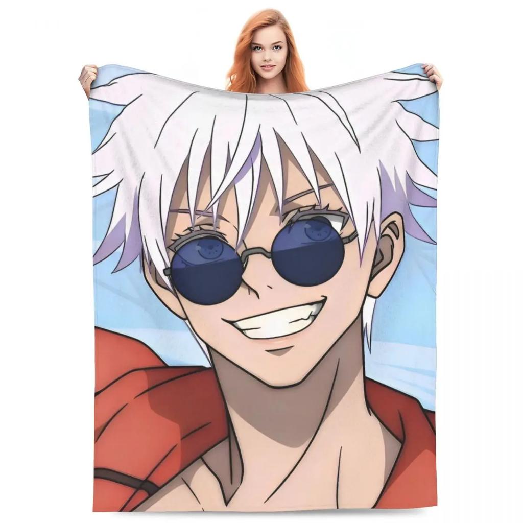 Вязаный плед Годжо Сатору Аниме Магическая битва Фланелевый плед Летний кондиционер Персонализированные Мягкие Теплые Покрывала