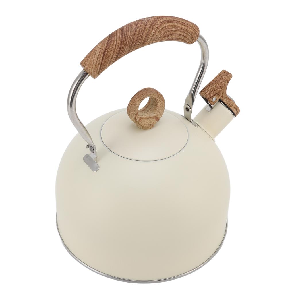 2.5 Liter Whistling Tea Kettle Stainless Steel Teapot with Handle for Electric Stove Gas Stove Beige