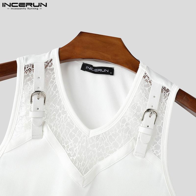 INCERUN Летние мужские безрукавки кружева пэчворк однотонные повседневные майки