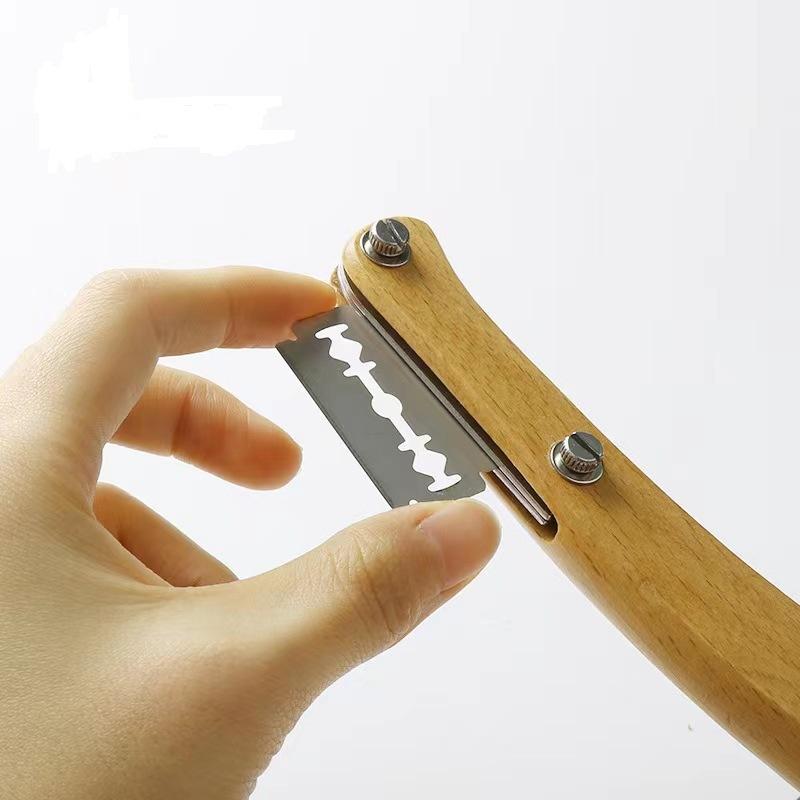 New European Baguette Bread Lame with Curved Wooden Handle, Bread Scoring Tool, Bread Decorating Knife, Baking Tool