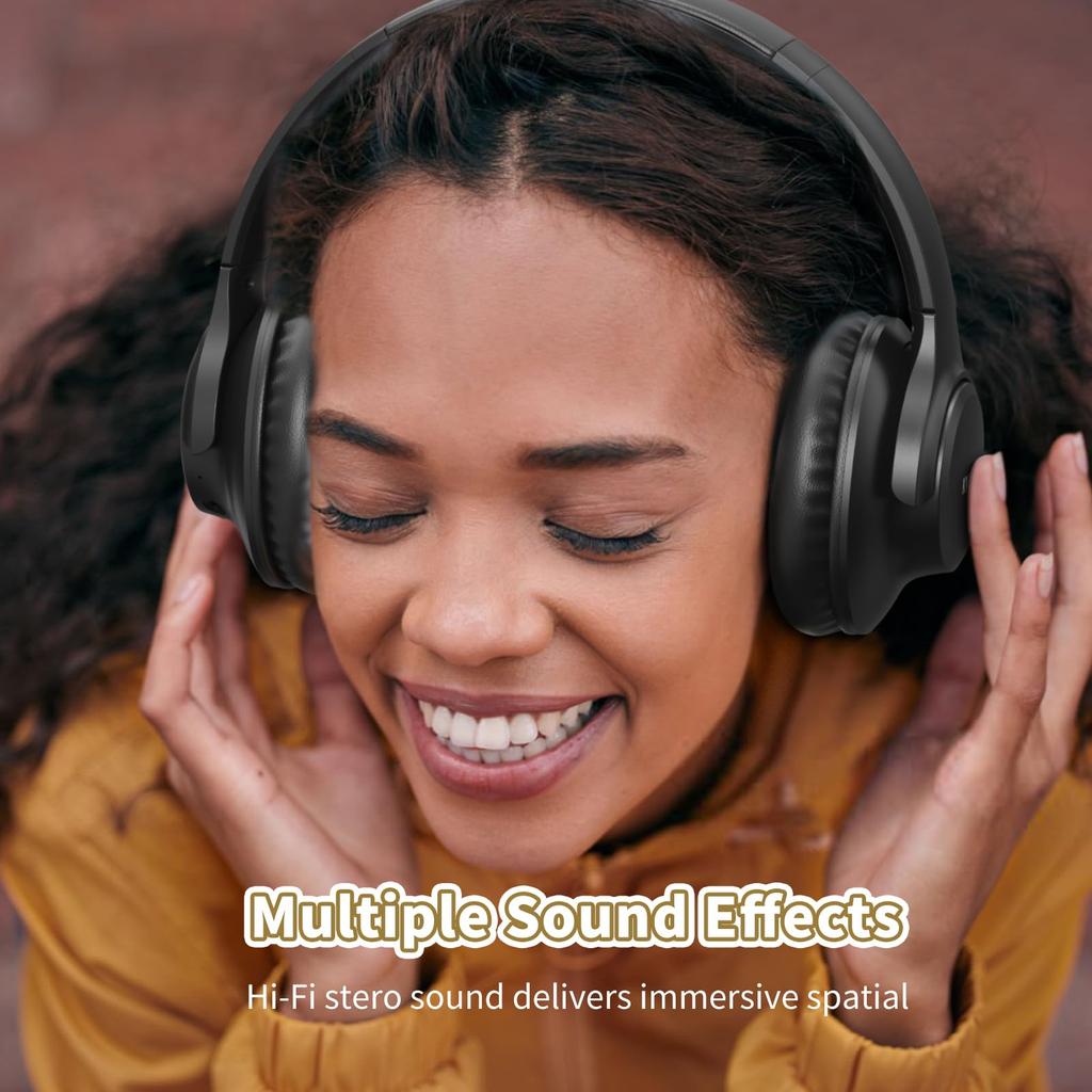 KVIDIO Беспроводные накладные наушники Bluetooth 5.4 65 часов воспроизведения 40-мм HD-драйвер Встроенный микрофон Проводное и беспроводное подключение Звукоизолирующие Закрытого типа Черный