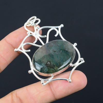Солнечный моховой агат драгоценный камень сестра Ар-деко кулон ювелирное изделие 925 стерлинговое серебро