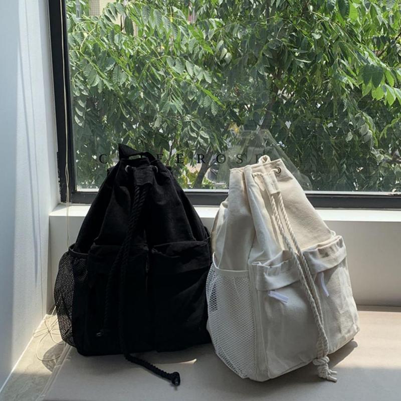 Vintage Student Women All Games Casual Backpacks Chic Cord Drawstring High Capacity Canvas Streetwear Simple Backpacks New