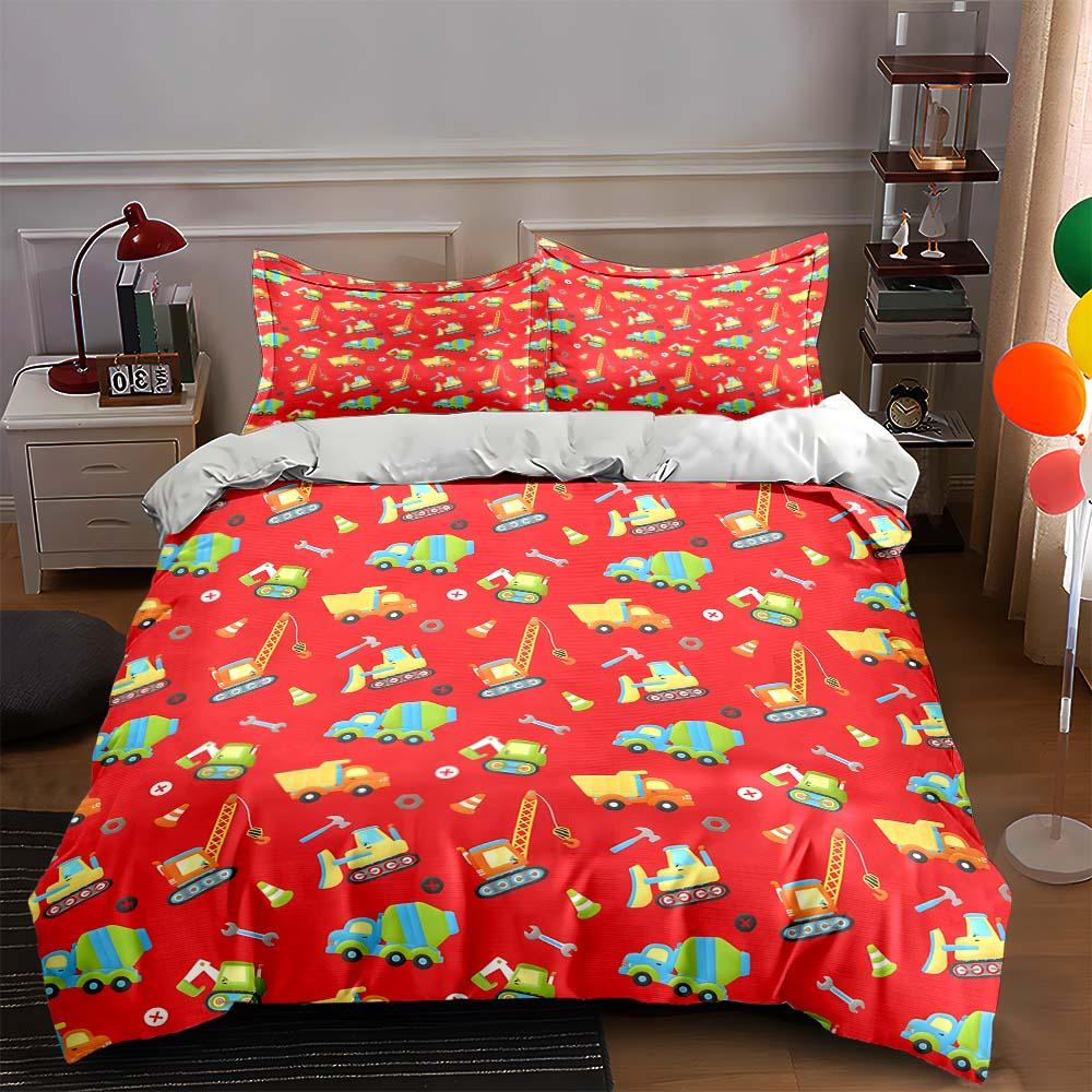 Colorful construction vehicles. Bedding Duvet cover sets Duvet covers Pillowcases gifts (1 * Duvet Cover 2 * Pillowcases, without duvet insert)