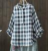 Double-layer Cotton Yarn O-neck Checkered Shirt Summer Women's Loose Plus Size Blouse Retro Short Sleeve Cotton Yarn Tops