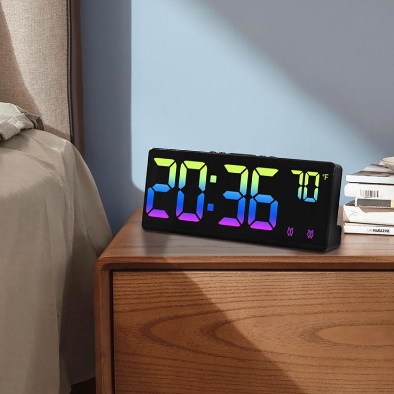 Зеркало с голосовым управлением, будильник, цифровая температура, двойной будильник, повтор, настольные настольные часы, ночной режим, 12/24 ч, светодиодные часы