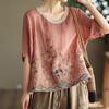 Summer Retro Loose Heavy Embroidery Flower Cotton Linen Round Neck Short Sleeved T-shirt Women's Top T-Shirts Women’s