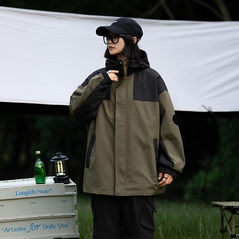 Mountain Couple Jacket Spring and Autumn Outdoor Casual Loose Color Matching Tooling Hooded Jacket Top