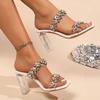 Rhinestone Decor Transparent Heel Sandals for Women 2025 Summer Square Toe High Heels Slippers Woman Crystal Party Shoes
