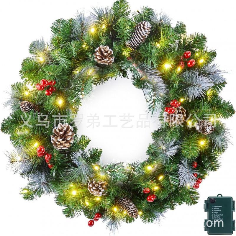 Christmas Decorations Set: LED String Lights Red Poinsettia Flowers Wreath Door Hanging Home Festive Interior