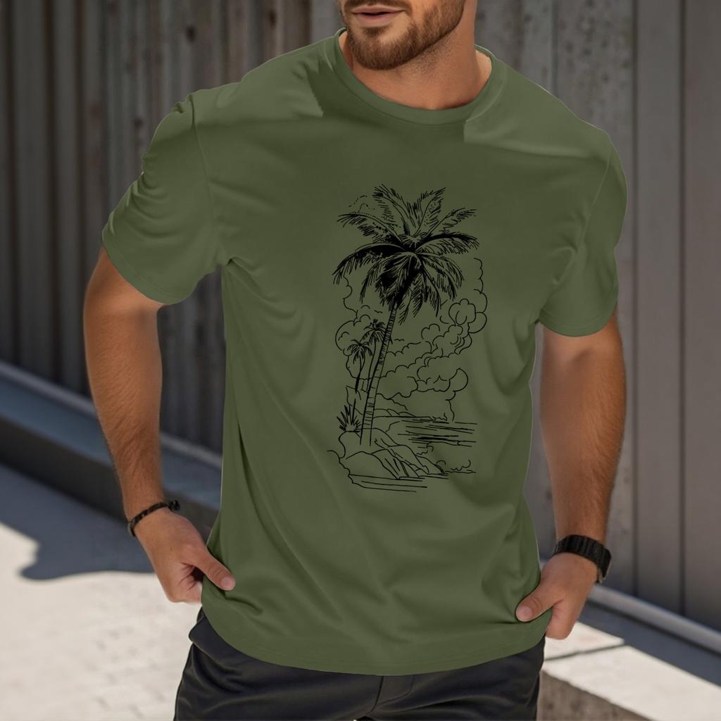 Men's Fashion Printed Round Neck Straight Shoulder Short Sleeve T-Shirt Top