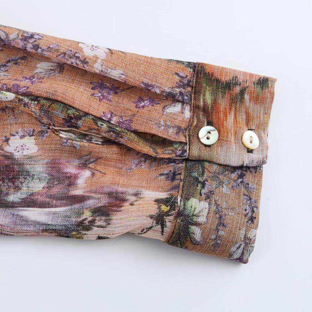 2025 Spring Women's V-Neck Printed Casual Shirt