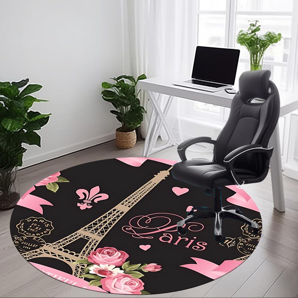 1pc Paris Eiffel Tower Art Carpet for Office Non Slip, Round Carpet, Soft & Comfortable, Carpet for Office, Lightweight Round Floor Mat