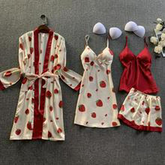 Шелковый цветочный комплект пижамы: Золотой топ-камисоль из 5 предметов со встроенным бюстгальтером