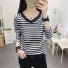 Autumn 2023 Loose V-Neck Long-Sleeve Cotton T-Shirt for Women - Plus Size
