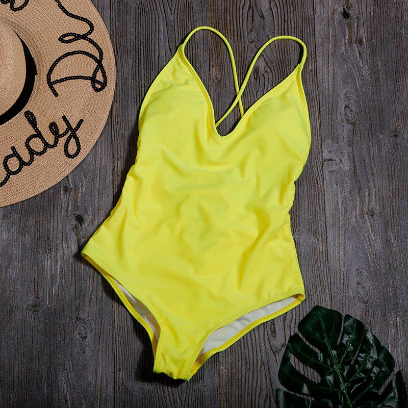 Women Solid Bikinis Sexy Bandage One Piece Backless Swimsuit Female Bathing Suits Bodysuit Beach Wear New Swim Suit Mono