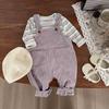 Baby Girl Spring/Autumn Rabbit Romper & Overalls Set: Fashionable Infant Two-Piece Outfit