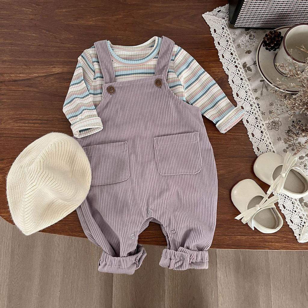Baby Girl Spring/Autumn Rabbit Romper & Overalls Set: Fashionable Infant Two-Piece Outfit