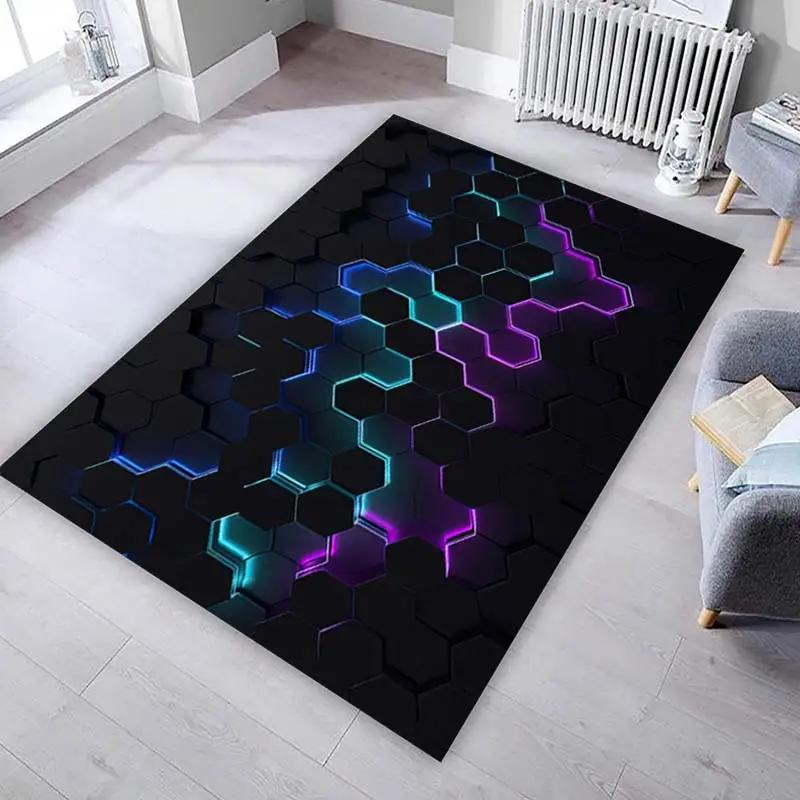 3D Geometric Cube Pattern Game Room Rug, Colorful Non-Slip Floor Mat for Gaming Room, Bedroom  Living Room, Esports Area Carpet