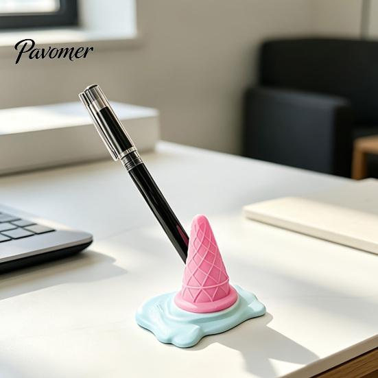 Creative Ice Cream Decor 3D Printed Melting Pen Holder, Novelty Cone Desk Desktop Storage Container Stand, Funny Organizer, Decorative Figurine
