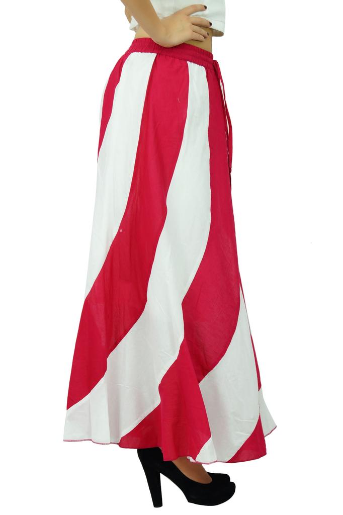 Bimba Long A-Line Maxi Spiral Summer Skirt Cotton With Back Elastic & Side