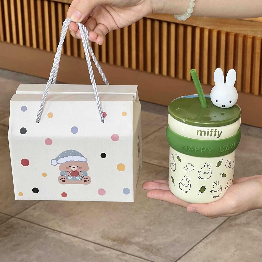 Подарок на день рождения Миффи Кролик Соломенная чашка для воды для девочек Керамическая кружка с крышкой Офисная кофейная чашка Сувенирный подарок