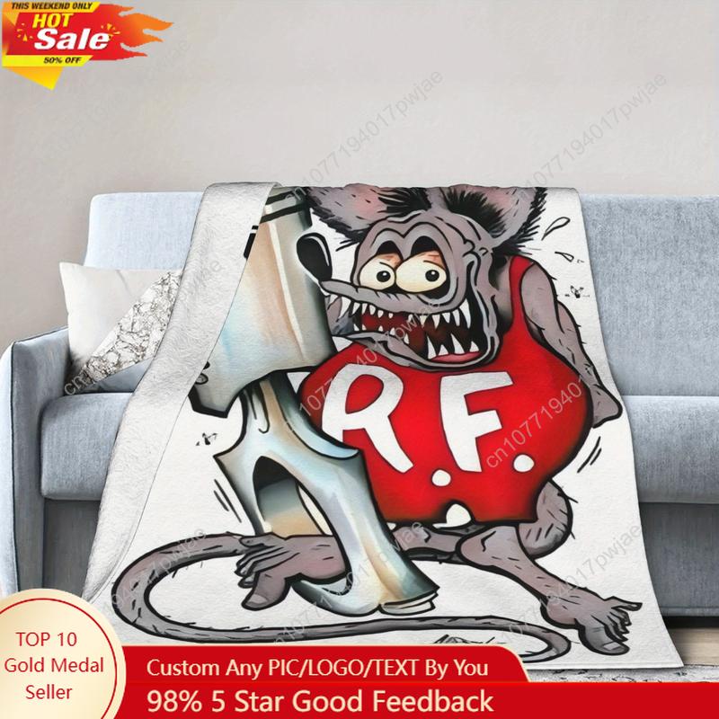 Фланелевое одеяло с мультяшным узором Rat Fink - подходит для диванов, кроватей, офисов в любое время года, удобное, индивидуальные одеяла