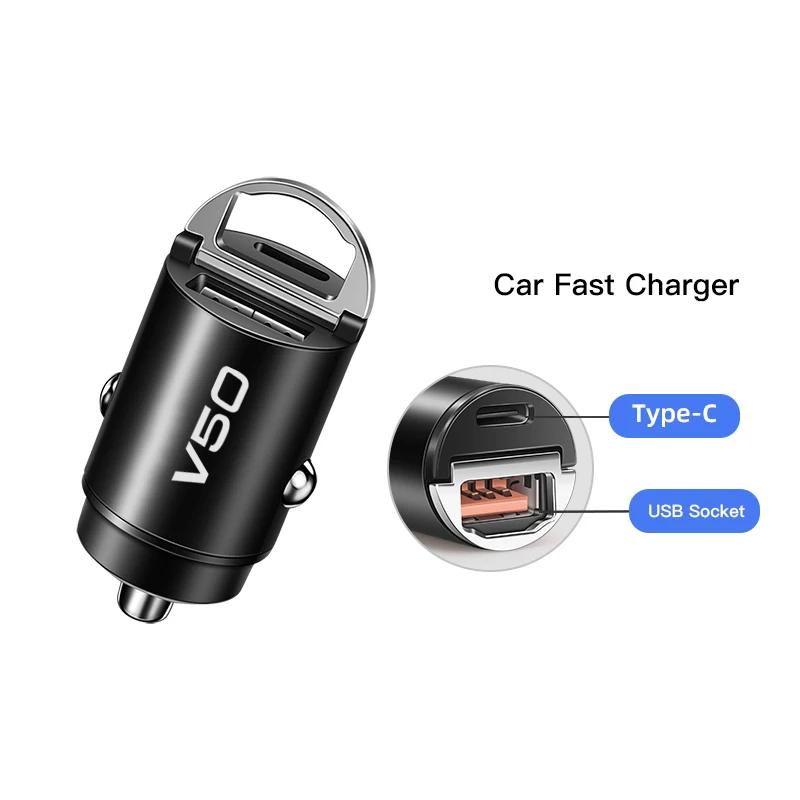 Автомобильное зарядное устройство для Volvo V60 V40 XC90 S60 C30 XC60 V70 S90 Olestar AWD Rdesign USB Type-C для телефона Скрытая Быстрая зарядка Преобразователь Штекер