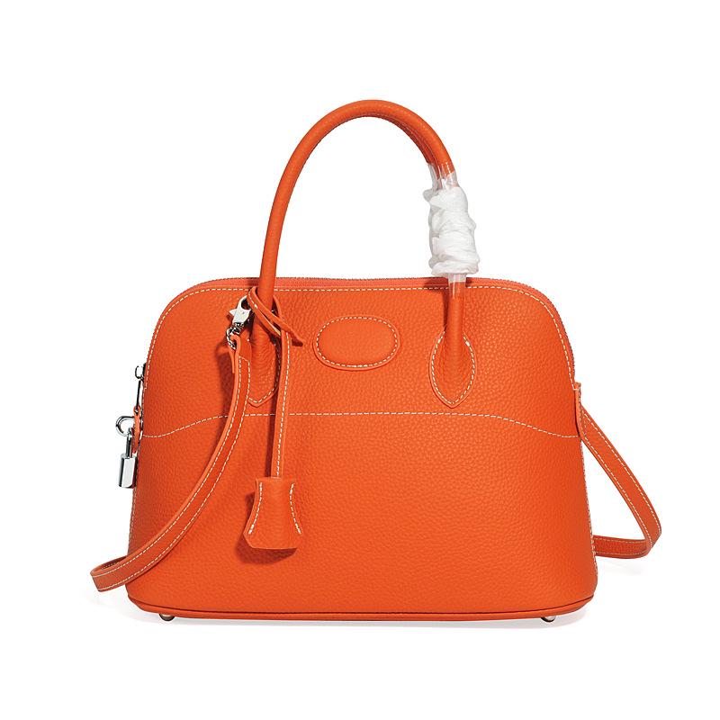 Новая женская сумка из натуральной кожи с узором личи 2024 года - европейский и американский модный дизайн в виде ракушки