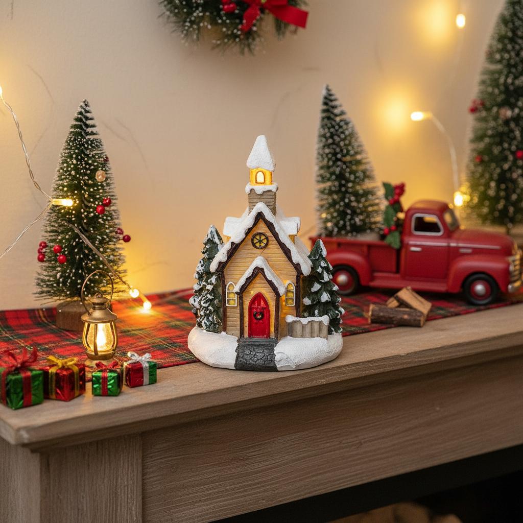 Resin Lit Mini House Decor With LED Light Christmas Village Scene Ornament For Tabletop Window Display And Tree Decoration