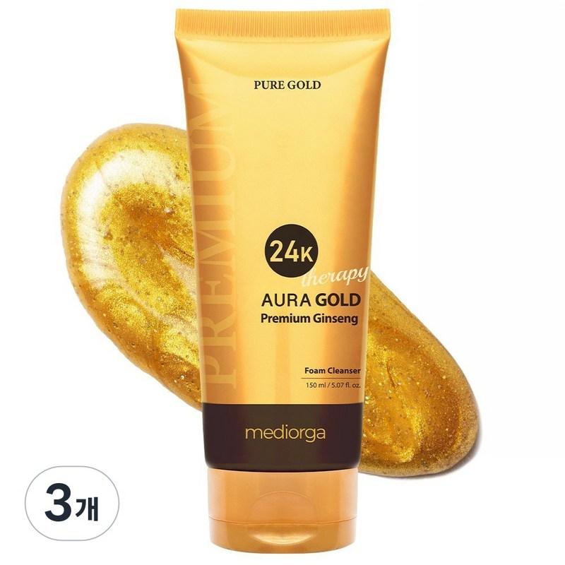 Mediorga Aura International Пенка для умывания Премиум с женьшенем, 24 карата золота, 150 мл, 3 шт.