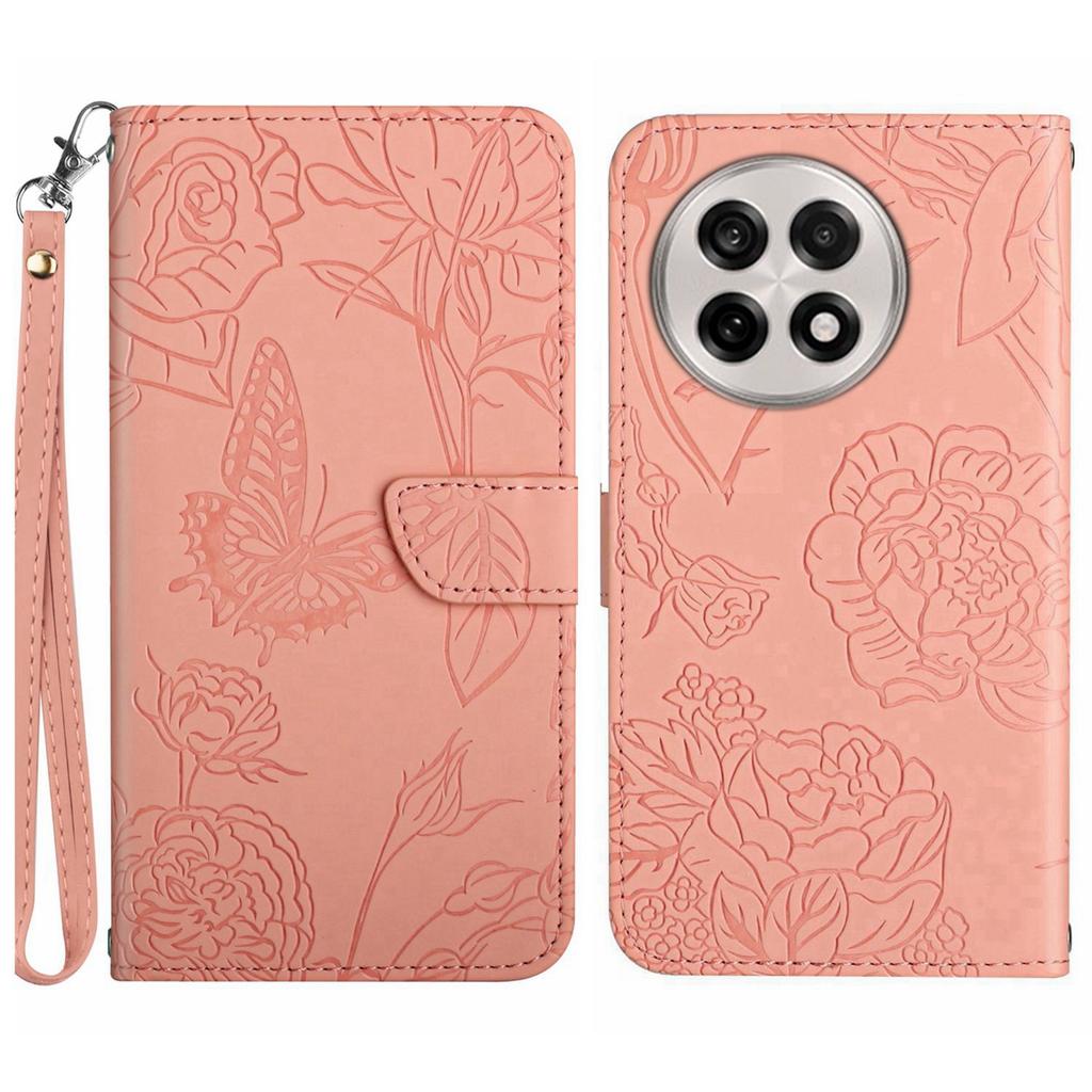 For OnePlus 13R 5G Case Butterfly Flower Imprinted Leather Phone Cover with Strap