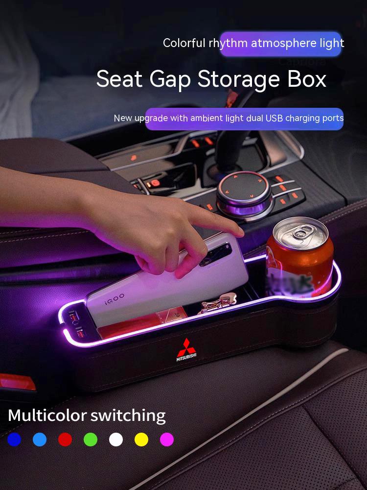 ydzh7 Car USB Charging Colour Light Seat Storage Case Seat Gap Box For Mitsubishi Outlander Pajero Asx Lancer EX Evolution X Ralliart