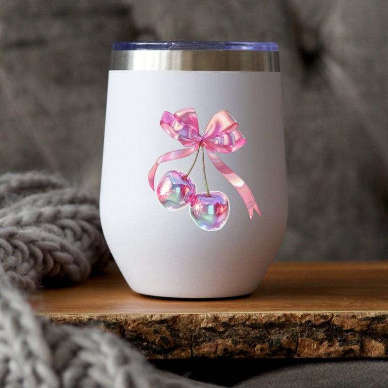 Голографическая наклейка с вишней, наклейка с кокетливыми вишнями, эстетика кокетливых розовых бантов, наклейки для книжного червя, книжного, Kindle, ноутбука, подарков для девочек