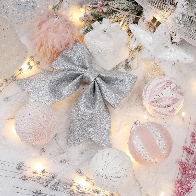 18PCS Ins Pink Boutique Foam Christmas Ball Tree Top Star Set Christmas Decoration Atmosphere Jewelry Christmas Tree Pendant