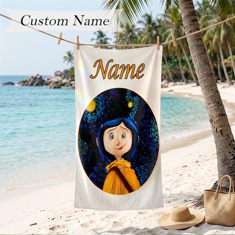 Coraline Custom Name Printed Beach Towel Personalized Soft Towel For Swimming Beach Travel